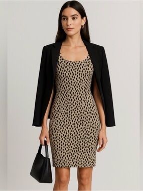 Diane Von Furstenberg Arianna Beige and Black Jacquard Leopard-Print Mini Dress